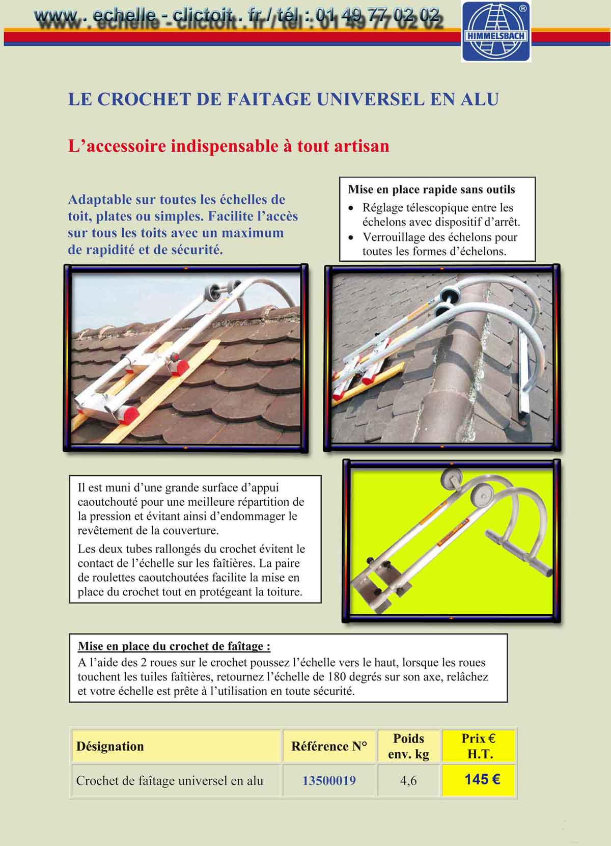 Crochet de toiture permanent - Ancrages toitures : Échelle Européenne